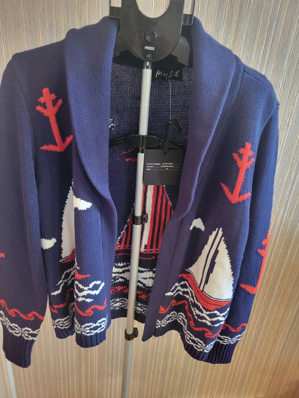 Marled Navy Blue Red White Nautical Cardigan Sweater NWT Medium - Picture 2 of 9